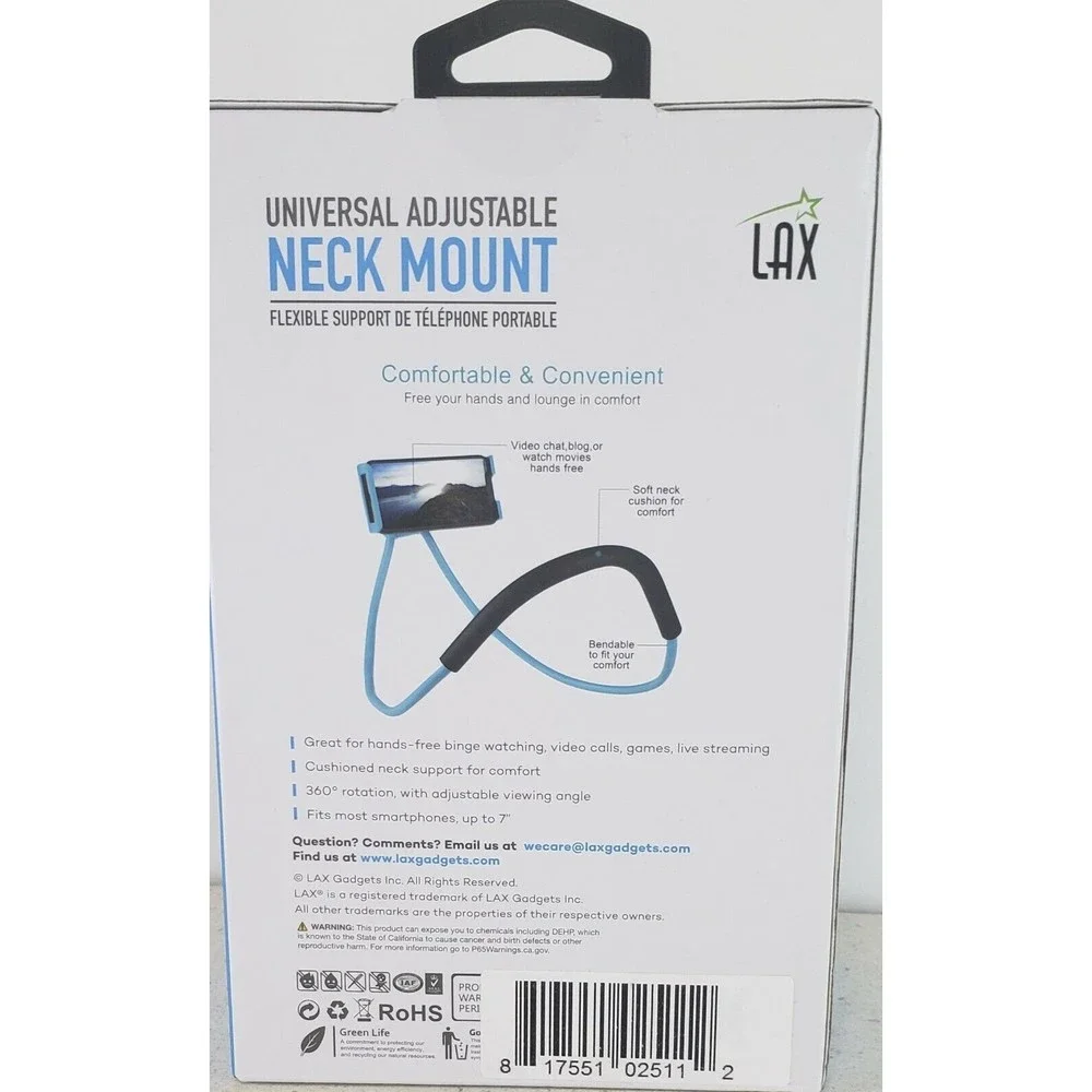 Universal Adjustable LAX - Hands-Free Phone -Neck Mount - Blue NIB Sealed